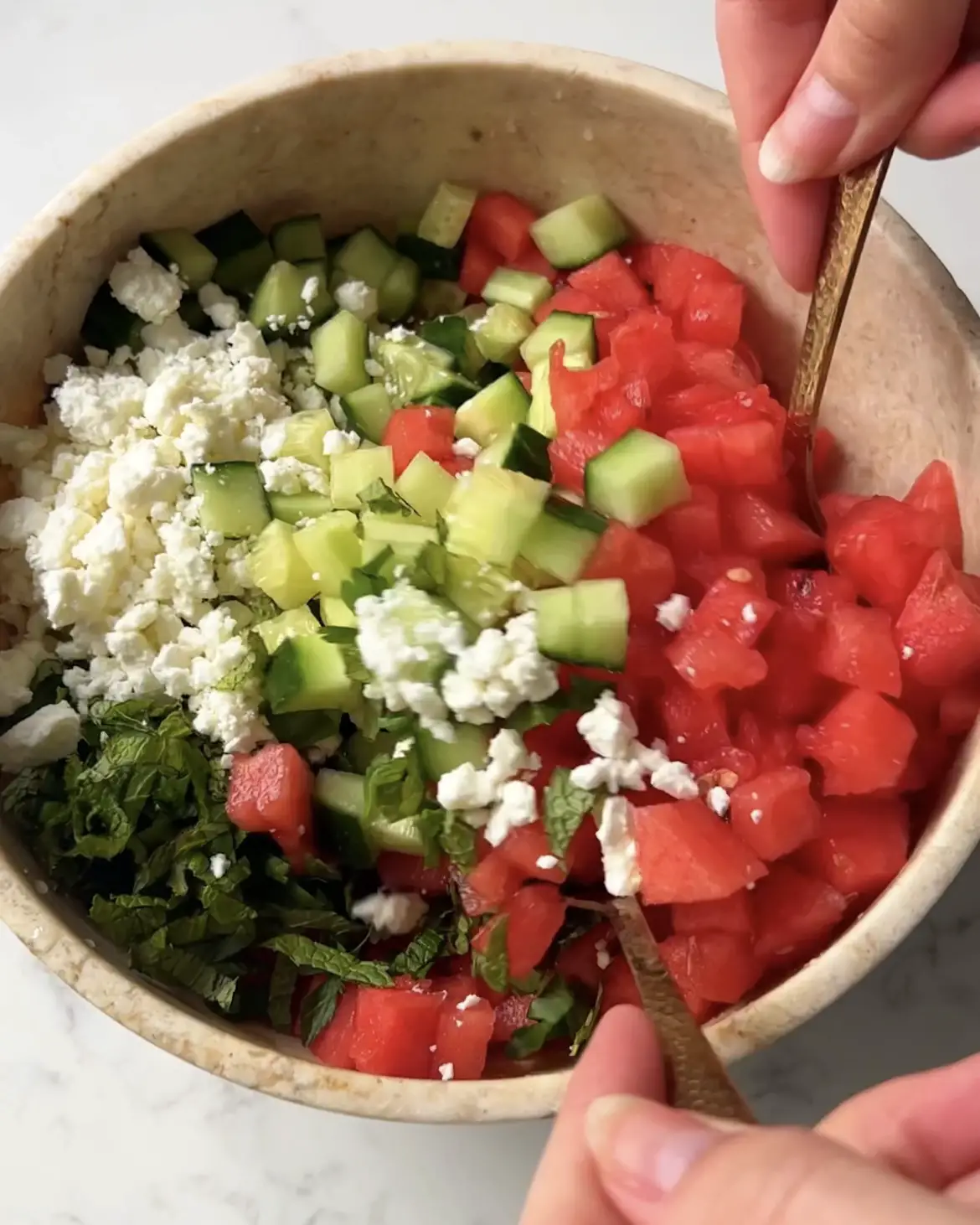 mix the watermelon feta salad